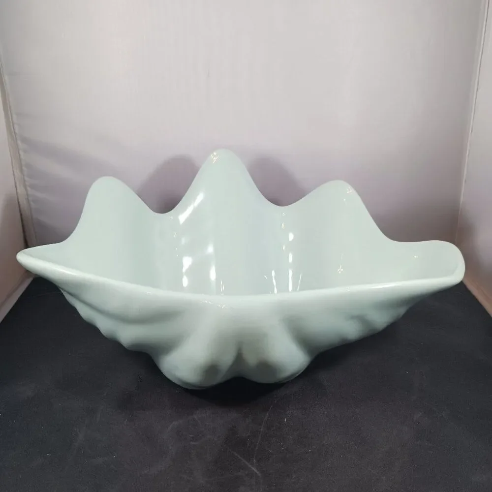 Vintage HALL Pottery Mid Century Light Blue Shell Bowl